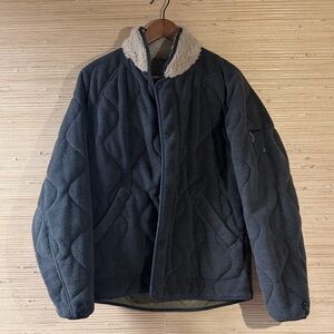 rag & bone Brownish Gray Reversible Puffer Jacket with Cream Collar
